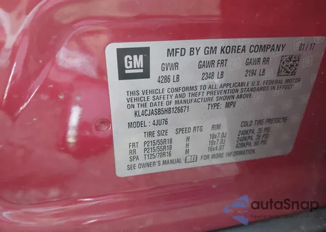 2017 Buick Encore Preferred z USA, uszkodzony, nr VIN KL4CJASB5HB126671